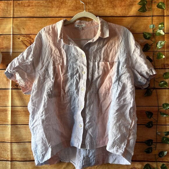 MADEWELL 100% Linen Beachside Shirt in Ombré Stripe Size Medium - Picture 1 of 6